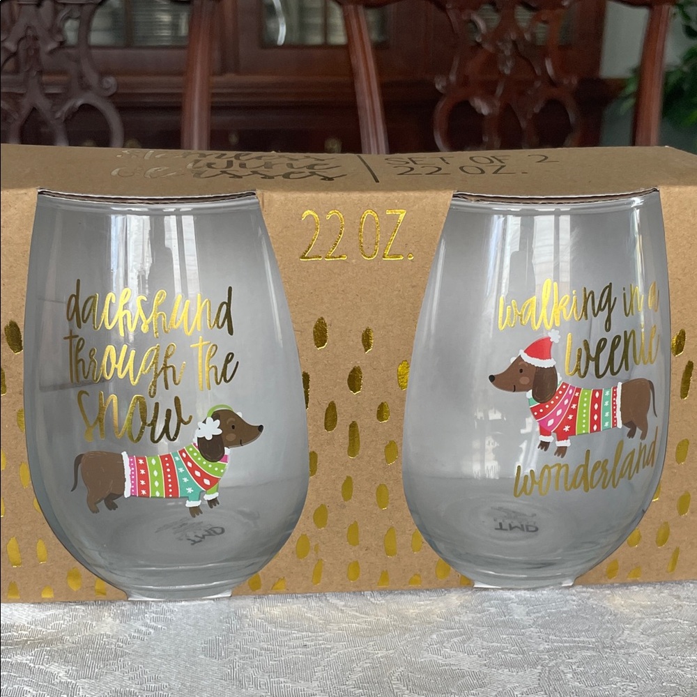Dachshund Holiday Stemless Wine Glasses
